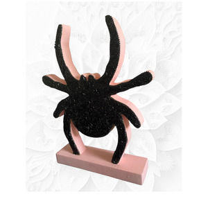 New! Pinkoween Hand Painted Black SEQUIN Spider - Halloween Decor
